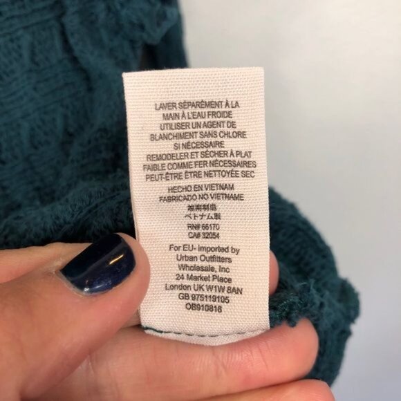 We The Free Thiens Hacci Teal Oversized Top XS Lightweight Textured Knit Raw Hem - Picture 9 of 9